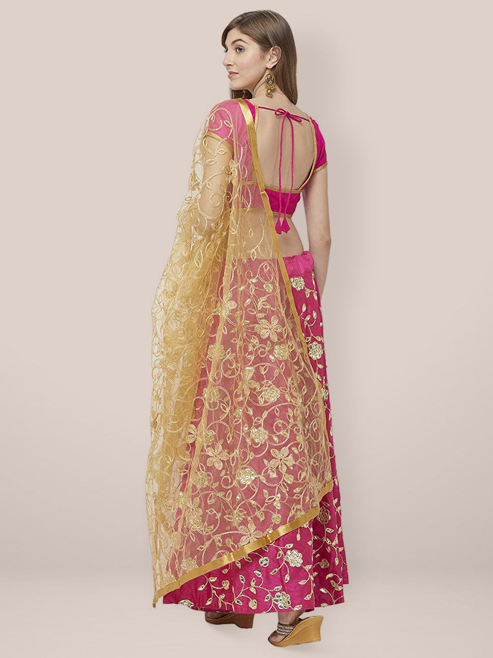 Embroidered Gold Net Dupatta freeshipping - Dupatta Bazaar