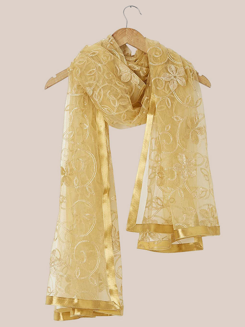 Embroidered Gold Net Dupatta freeshipping - Dupatta Bazaar