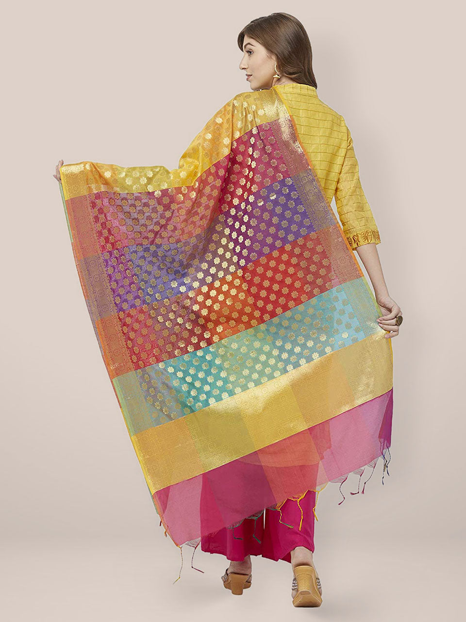 Woven Multicolored Banarasi Silk Dupatta freeshipping - Dupatta Bazaar