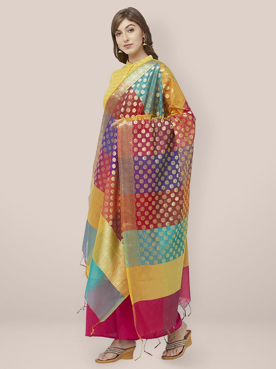 Woven Multicolored Banarasi Silk Dupatta freeshipping - Dupatta Bazaar