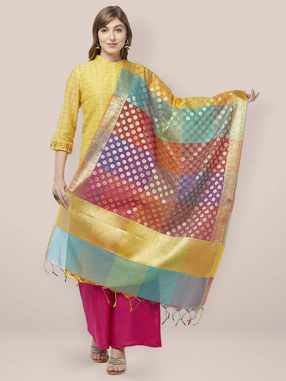 Woven Multicolored Banarasi Silk Dupatta freeshipping - Dupatta Bazaar