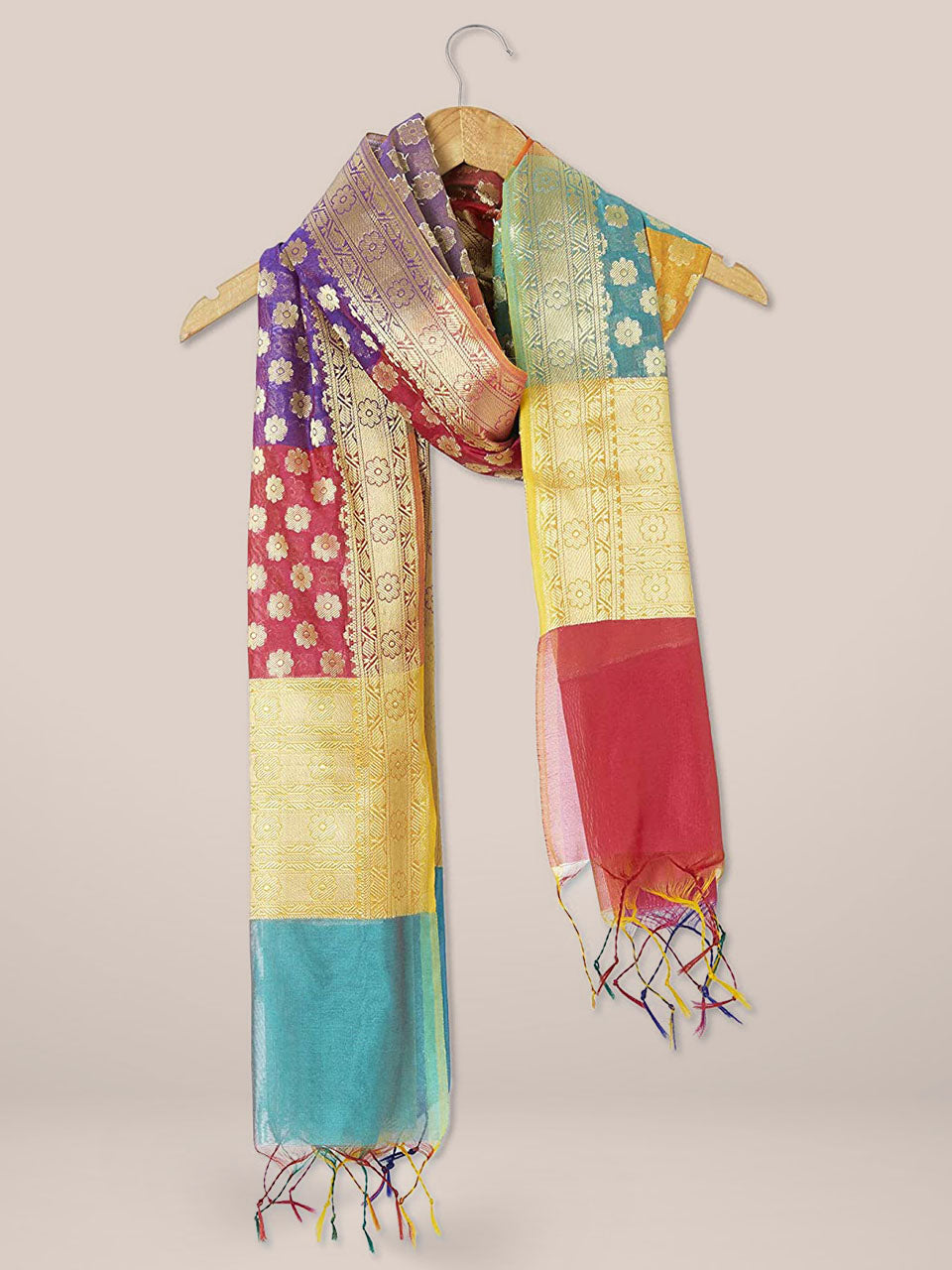 Woven Multicolored Banarasi Silk Dupatta freeshipping - Dupatta Bazaar