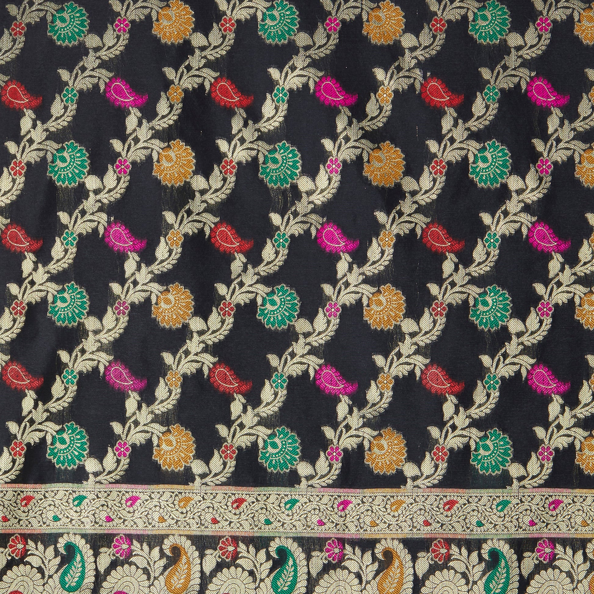 Dupatta Bazaar Woman's Woven Black Banarasi Silk Dupatta - Dupatta Bazaar