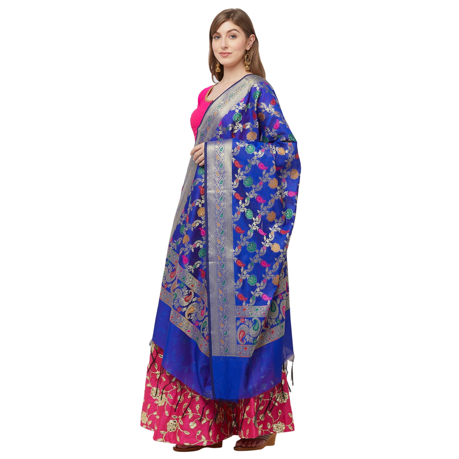 Dupatta Bazaar Woman's Woven Blue Banarasi Silk Dupatta - Dupatta Bazaar
