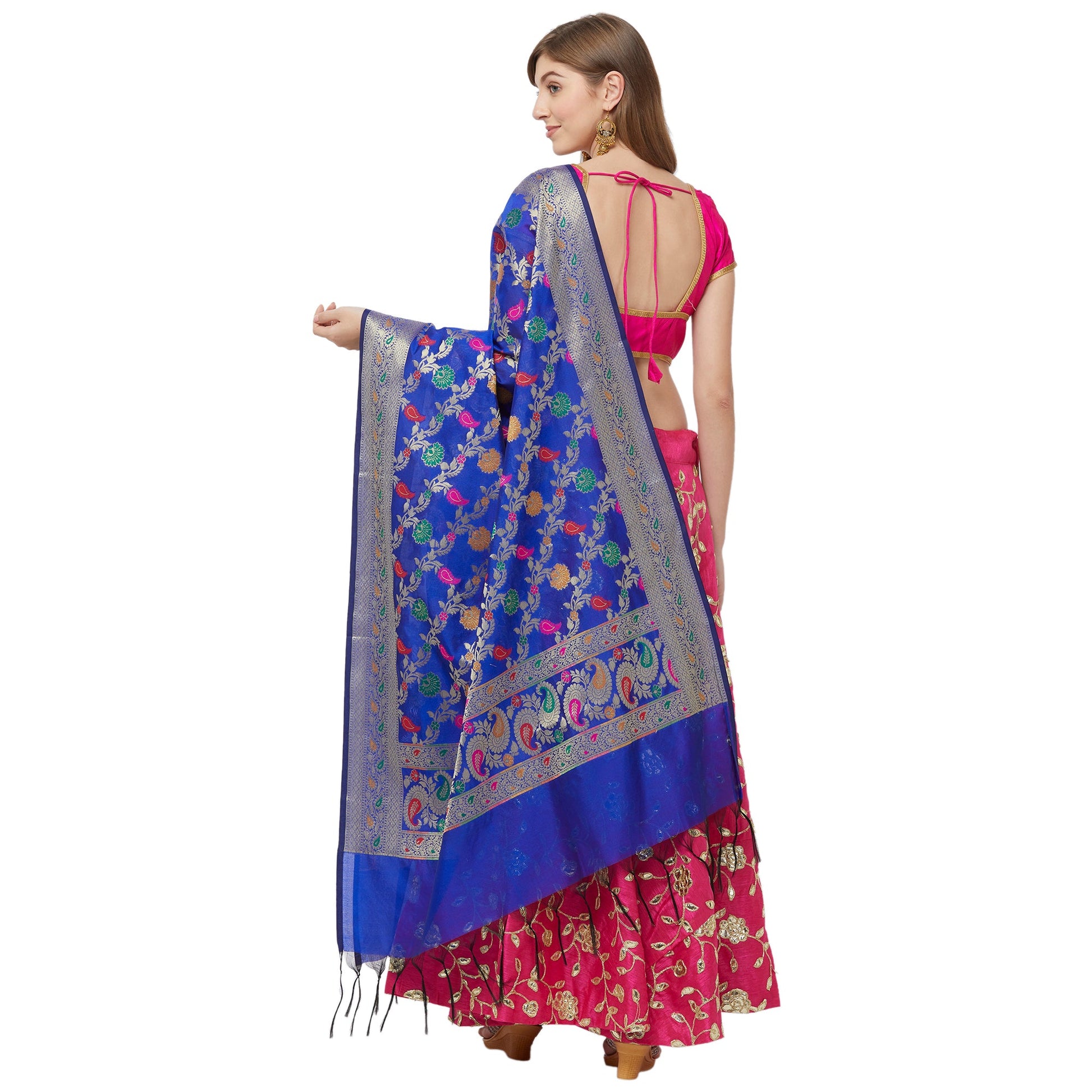 Dupatta Bazaar Woman's Woven Blue Banarasi Silk Dupatta - Dupatta Bazaar