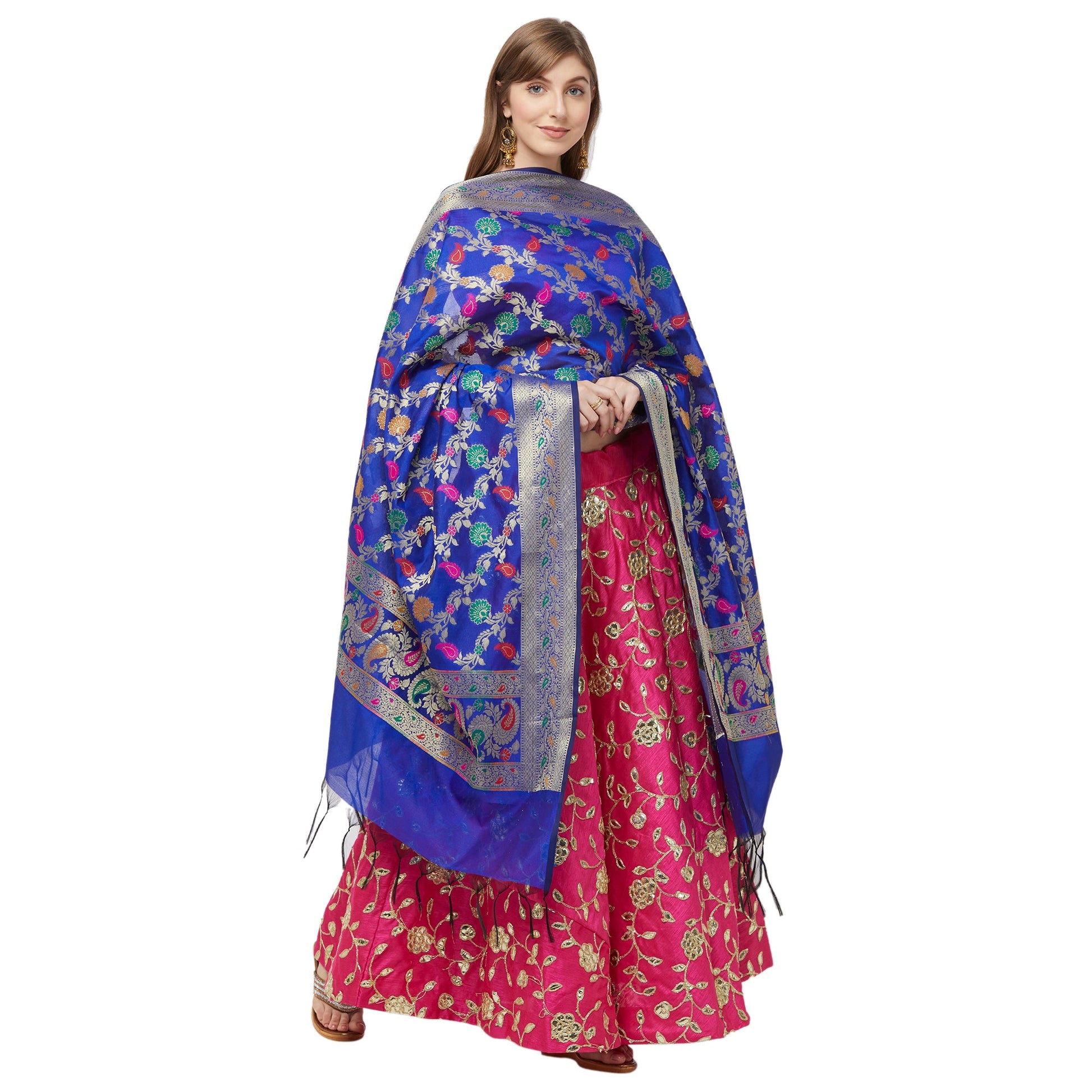 Dupatta Bazaar Woman's Woven Blue Banarasi Silk Dupatta - Dupatta Bazaar