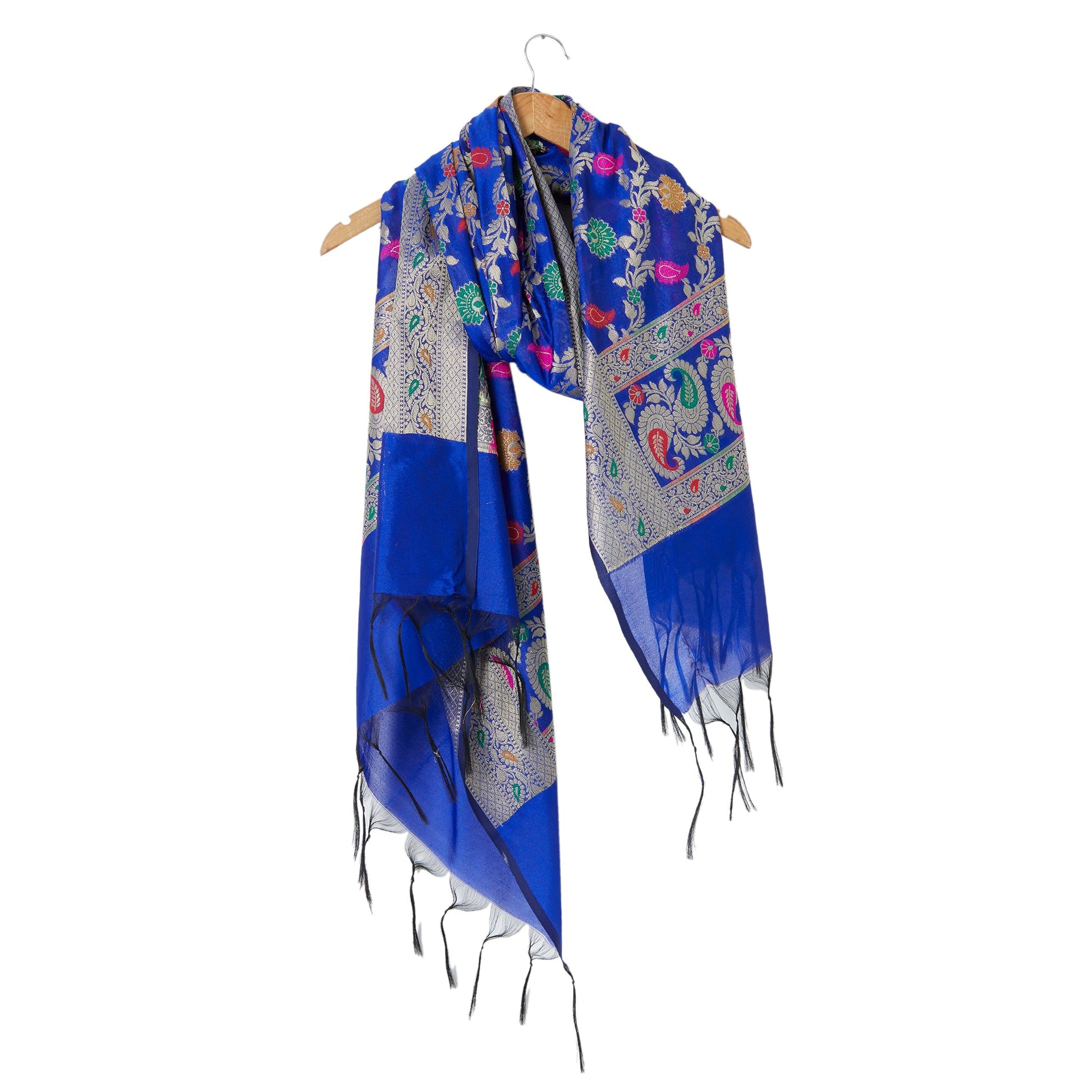 Dupatta Bazaar Woman's Woven Blue Banarasi Silk Dupatta - Dupatta Bazaar