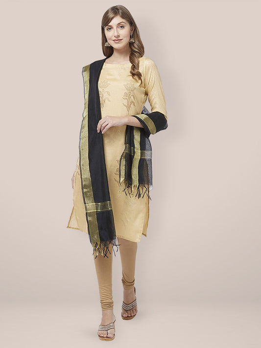 Black Cotton Silk Dupatta with Gold Borders. freeshipping - Dupatta Bazaar