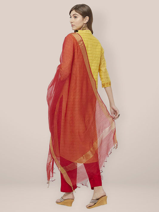 Red Cotton Silk Dupatta freeshipping - Dupatta Bazaar