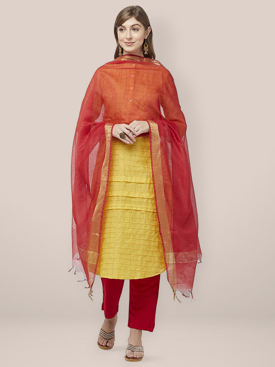 Red Cotton Silk Dupatta freeshipping - Dupatta Bazaar