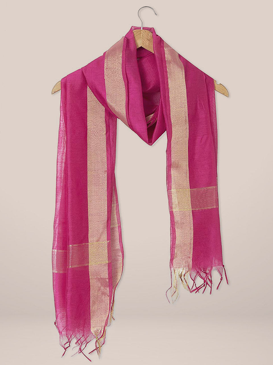 Pink Cotton Silk Dupatta with Gold Borders. freeshipping - Dupatta Bazaar