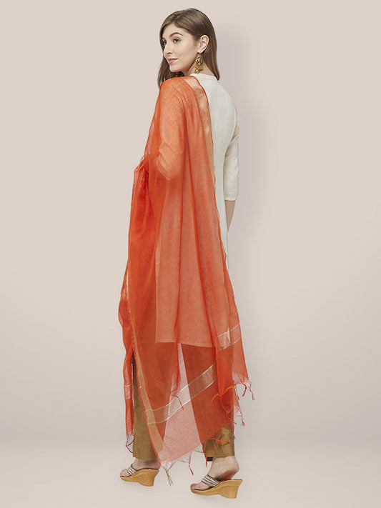 Orange Cotton Silk Dupatta with Gold Borders. freeshipping - Dupatta Bazaar
