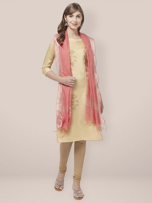 Peach Cotton Silk Dupatta with Gold Borders. freeshipping - Dupatta Bazaar