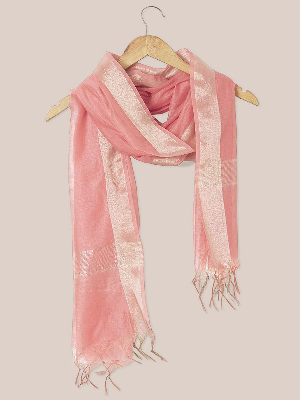 Peach Cotton Silk Dupatta with Gold Borders. freeshipping - Dupatta Bazaar