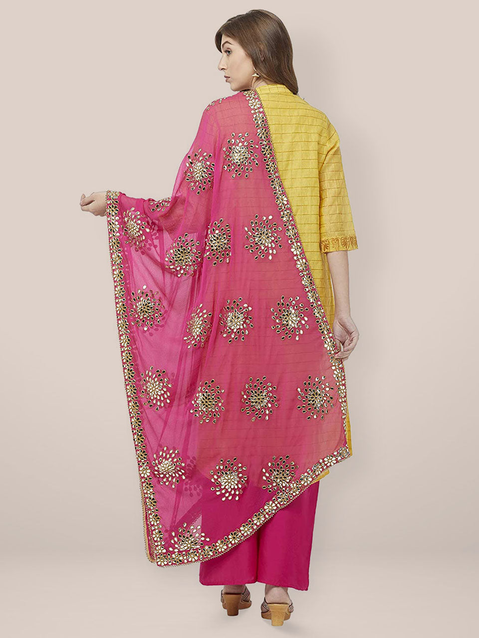 Embellished Pink Chiffon Dupatta. freeshipping - Dupatta Bazaar