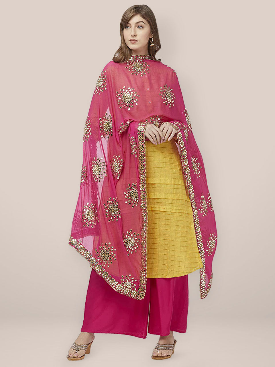 Embellished Pink Chiffon Dupatta. freeshipping - Dupatta Bazaar