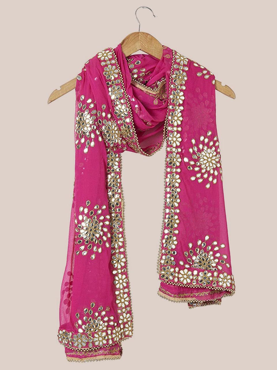 Embellished Pink Chiffon Dupatta. freeshipping - Dupatta Bazaar