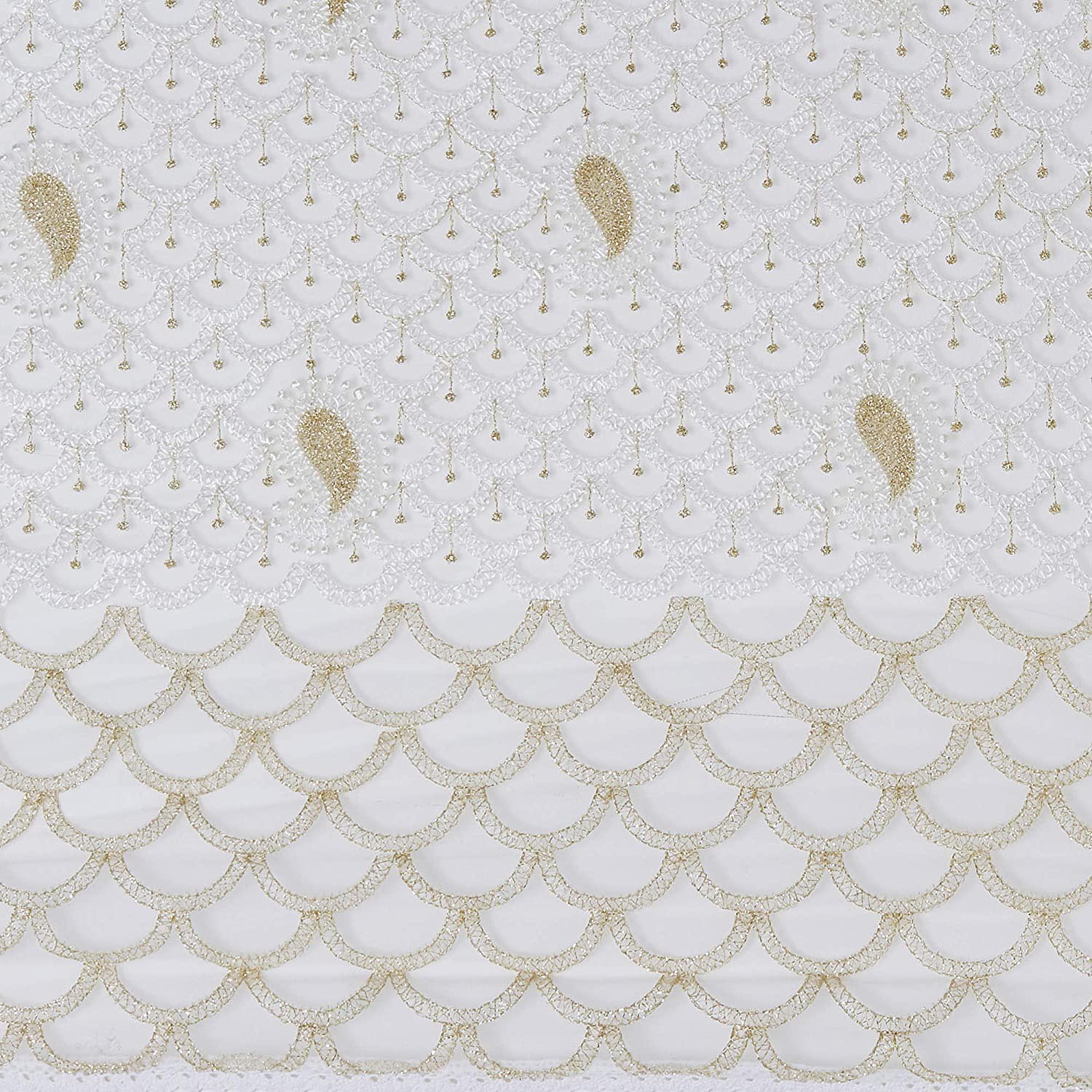 Off White Net Dupatta with Lucknowi Embroidery. freeshipping - Dupatta Bazaar