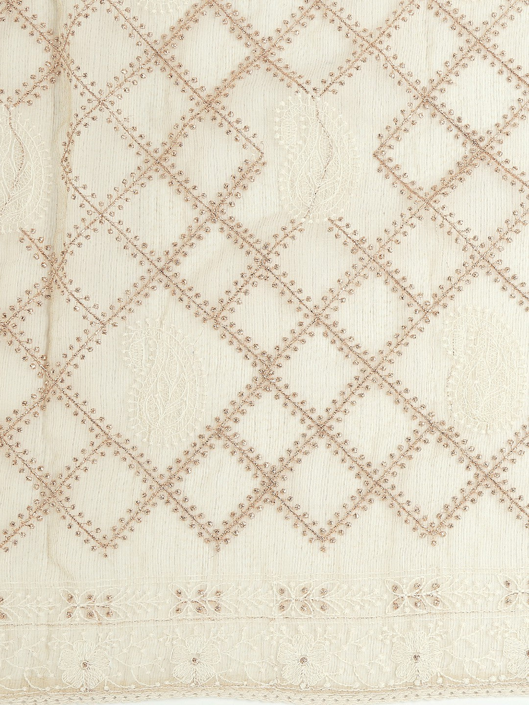 Dupatta Bazaar Woman's Off White & Gold Cotton Silk dupatta with Lucknowi Embroidery. - Dupatta Bazaar