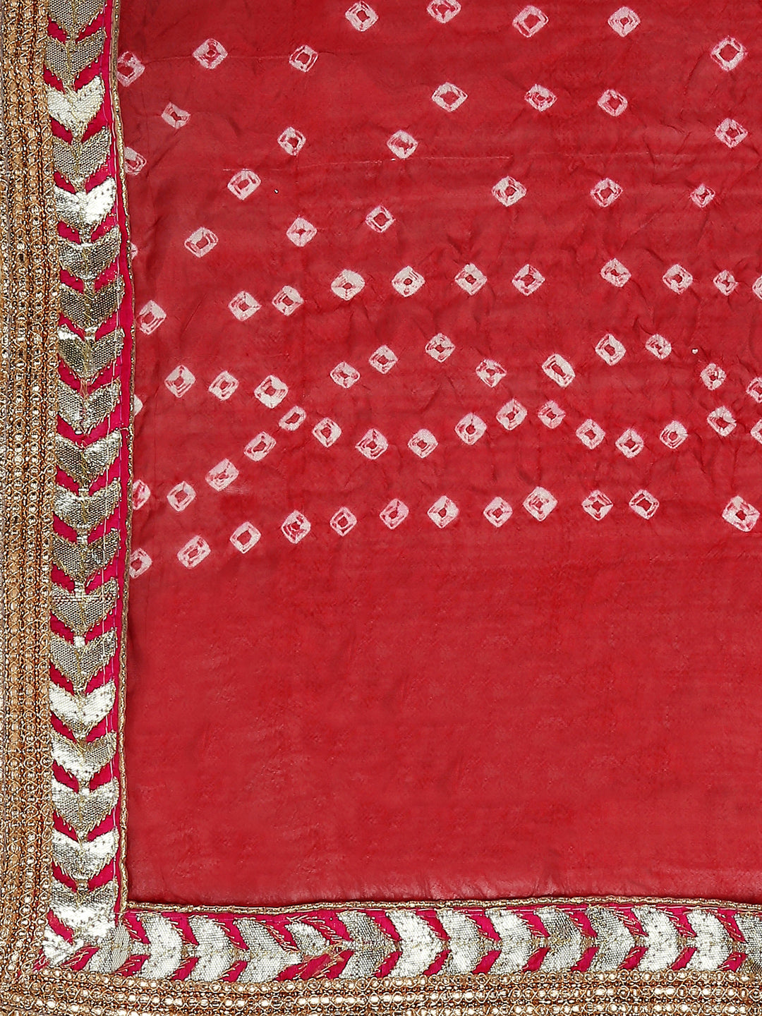 Dupatta Bazaar Woman's Maroon Bandhini Silk dupatta with Gotta Patti Border. - Dupatta Bazaar