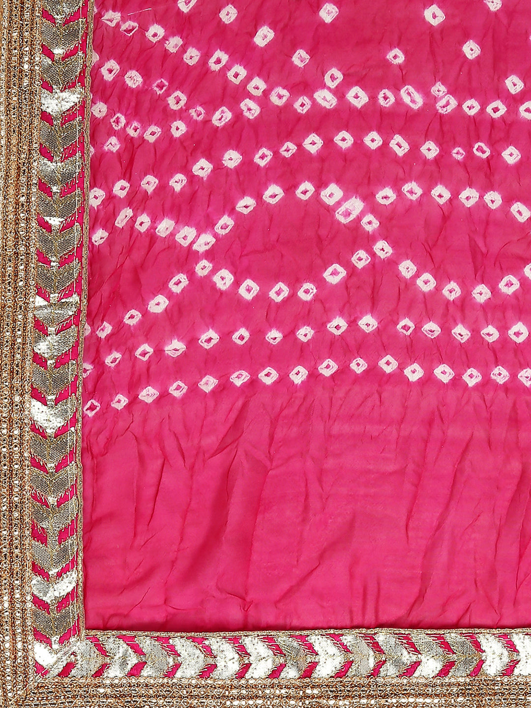 Dupatta Bazaar Woman's Pink Bandhini Silk dupatta with Gotta Patti Border. - Dupatta Bazaar