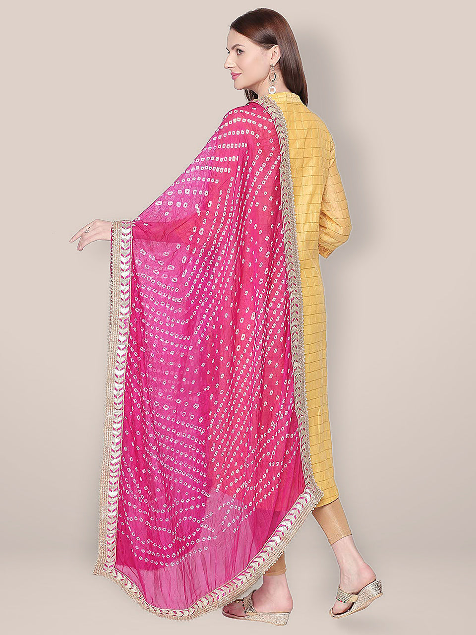 Pink Bandhini Silk dupatta with Gotta Patti Border. freeshipping - Dupatta Bazaar