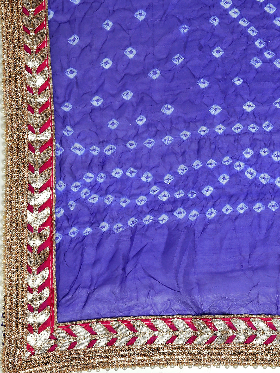 Dupatta Bazaar Woman's Blue Bandhini Silk dupatta with Gotta Patti Border. - Dupatta Bazaar