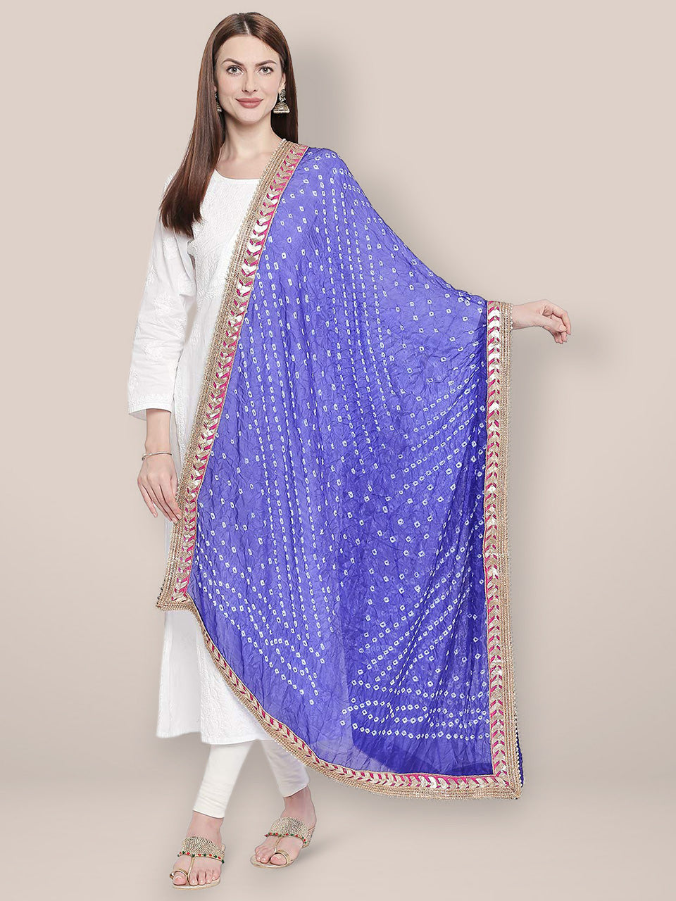 Blue Bandhini Silk dupatta with Gotta Patti Border. freeshipping - Dupatta Bazaar