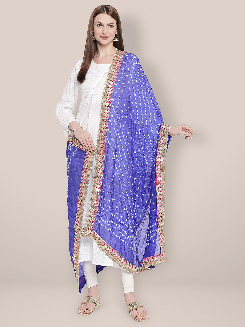 Blue Bandhini Silk dupatta with Gotta Patti Border. freeshipping - Dupatta Bazaar