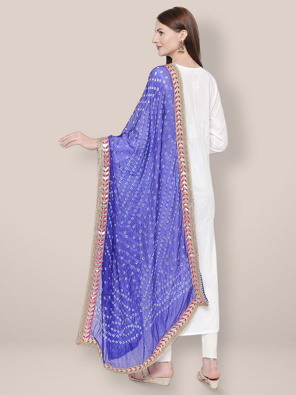 Blue Bandhini Silk dupatta with Gotta Patti Border. freeshipping - Dupatta Bazaar