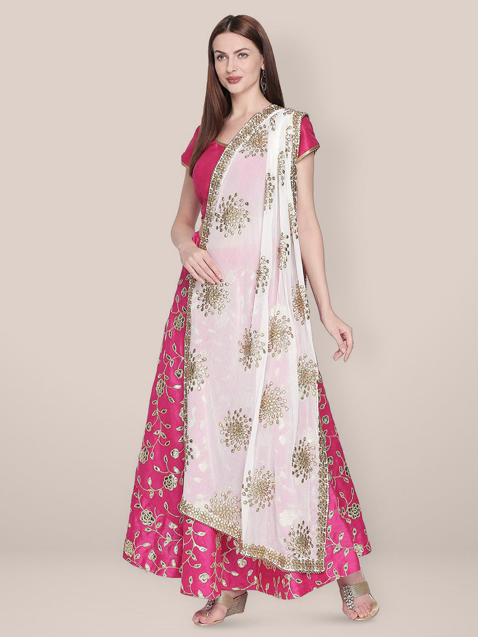 Embellished White Chiffon Dupatta. freeshipping - Dupatta Bazaar
