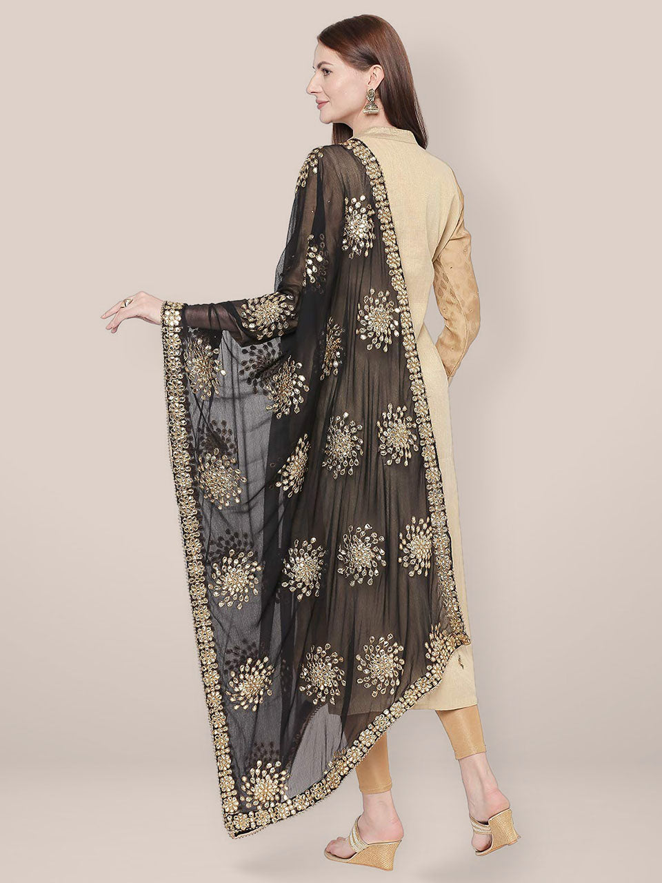 Embellished Black Chiffon Dupatta. freeshipping - Dupatta Bazaar