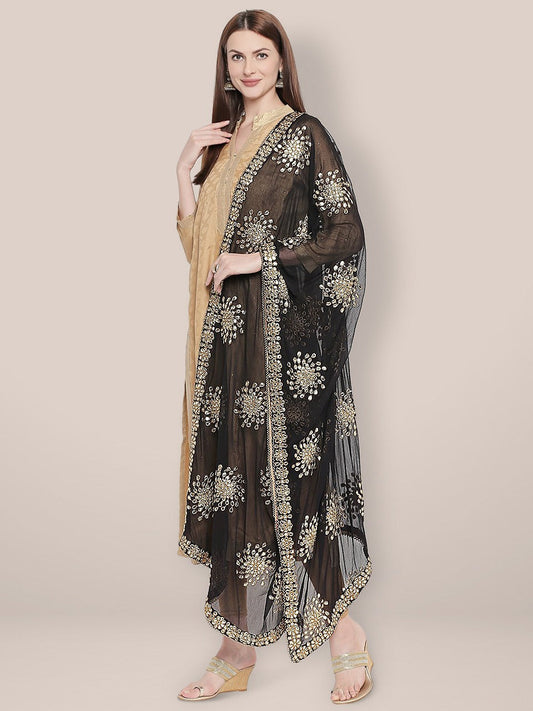 Embellished Black Chiffon Dupatta. freeshipping - Dupatta Bazaar