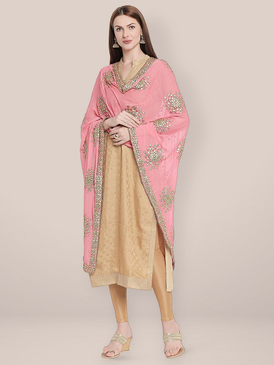 Embellished Pink Chiffon Dupatta. freeshipping - Dupatta Bazaar