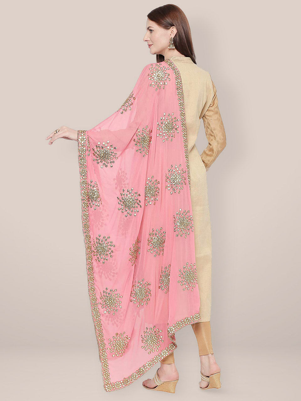 Embellished Pink Chiffon Dupatta. freeshipping - Dupatta Bazaar