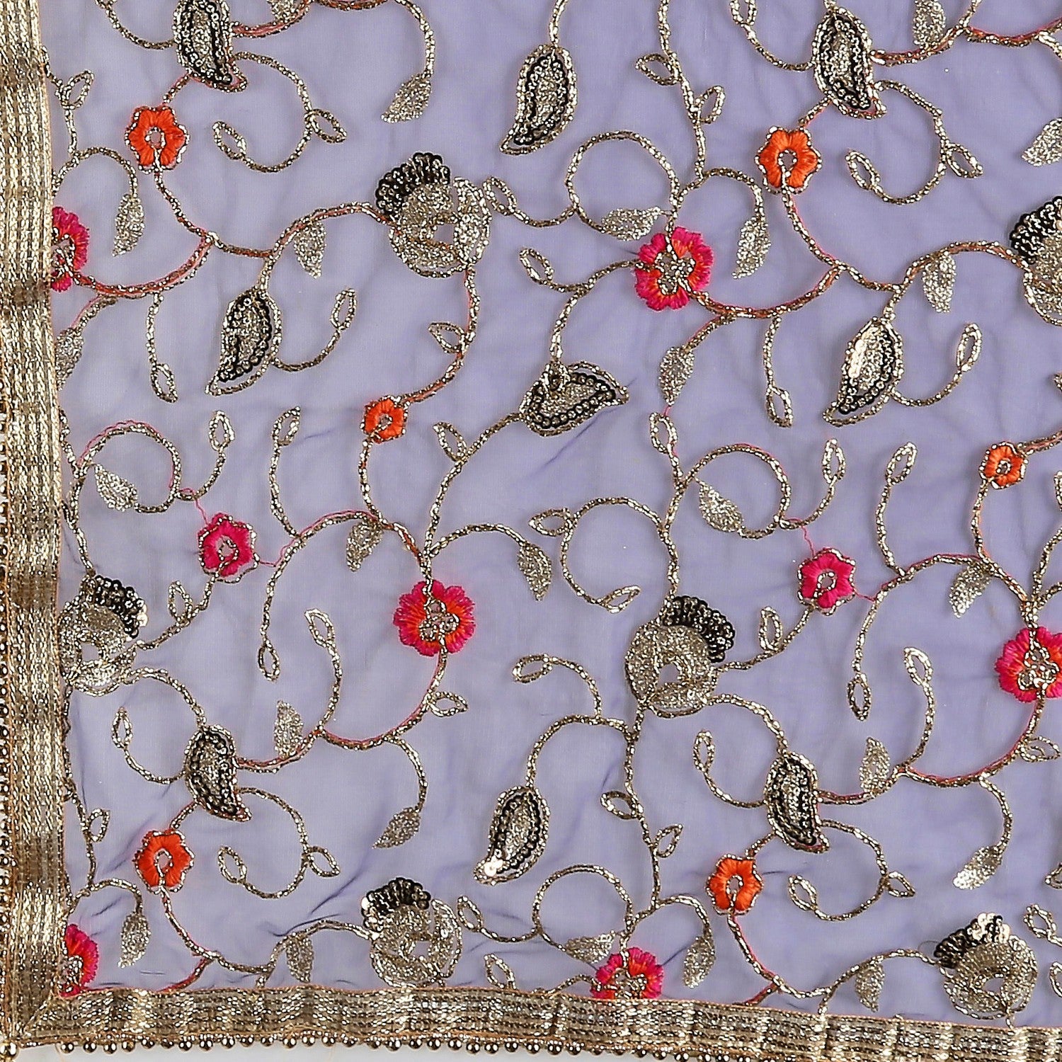 Dupatta Bazaar Woman's Embroidered Blue & Gold Net Dupatta. - Dupatta Bazaar