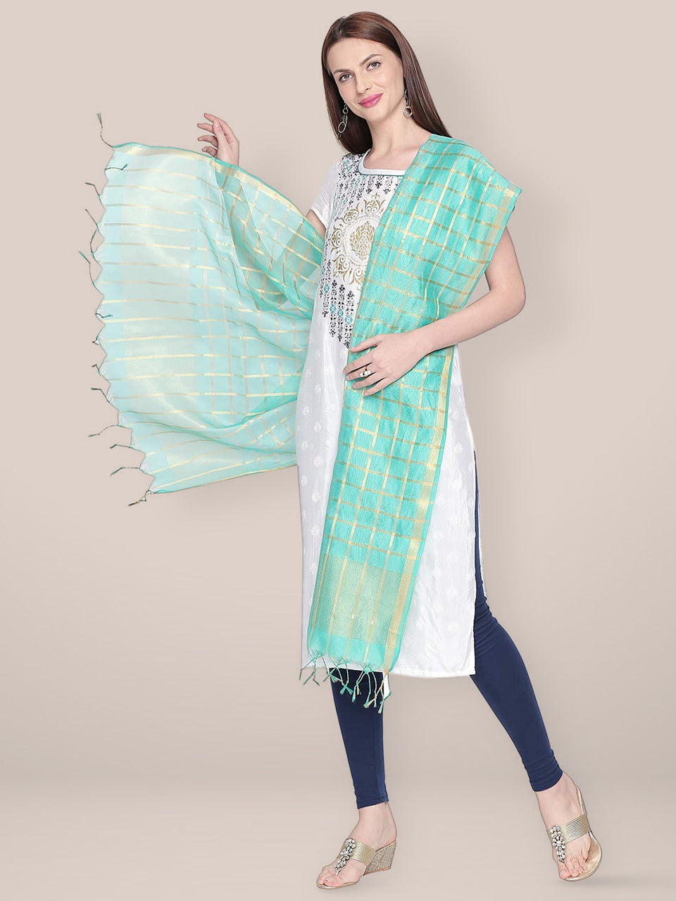 Sea Green & Gold Blended Silk Dupatta. freeshipping - Dupatta Bazaar