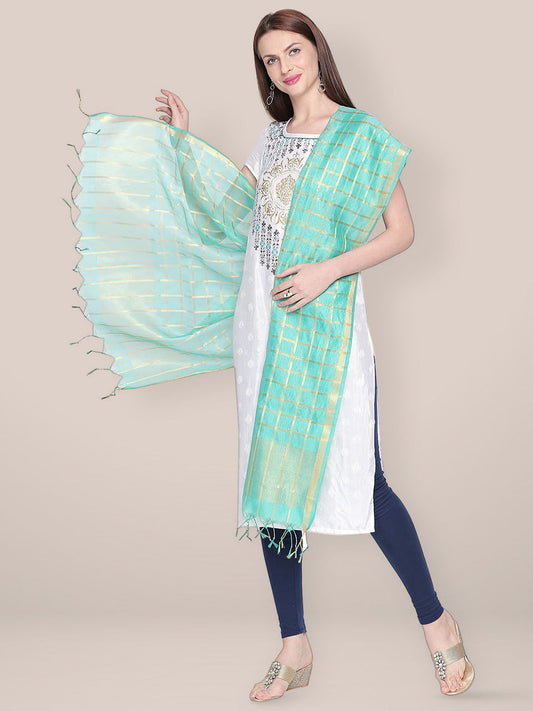 Sea Green & Gold Blended Silk Dupatta. freeshipping - Dupatta Bazaar
