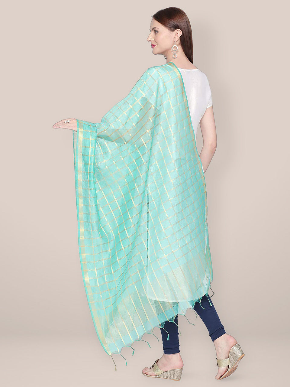 Sea Green & Gold Blended Silk Dupatta. freeshipping - Dupatta Bazaar