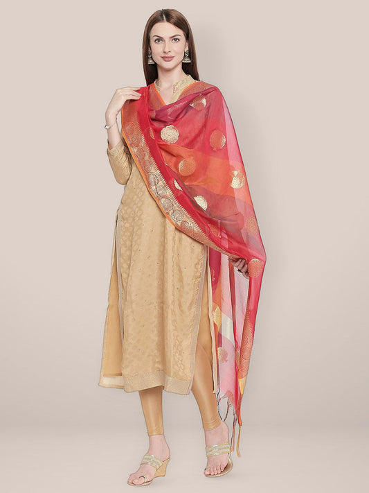 Shaded Red Banarasi Silk Dupatta freeshipping - Dupatta Bazaar