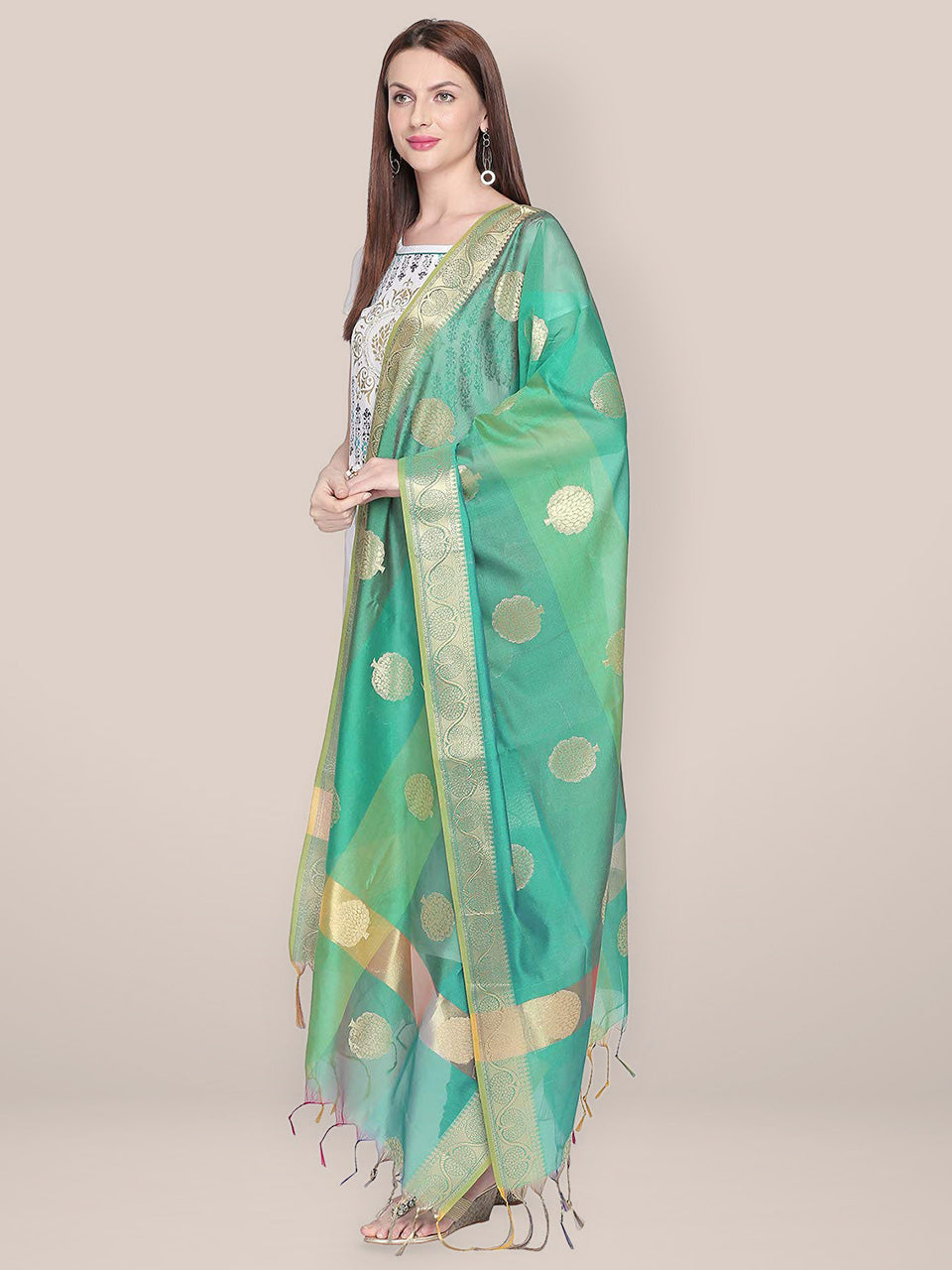 Shaded Green Banarasi Silk Dupatta freeshipping - Dupatta Bazaar