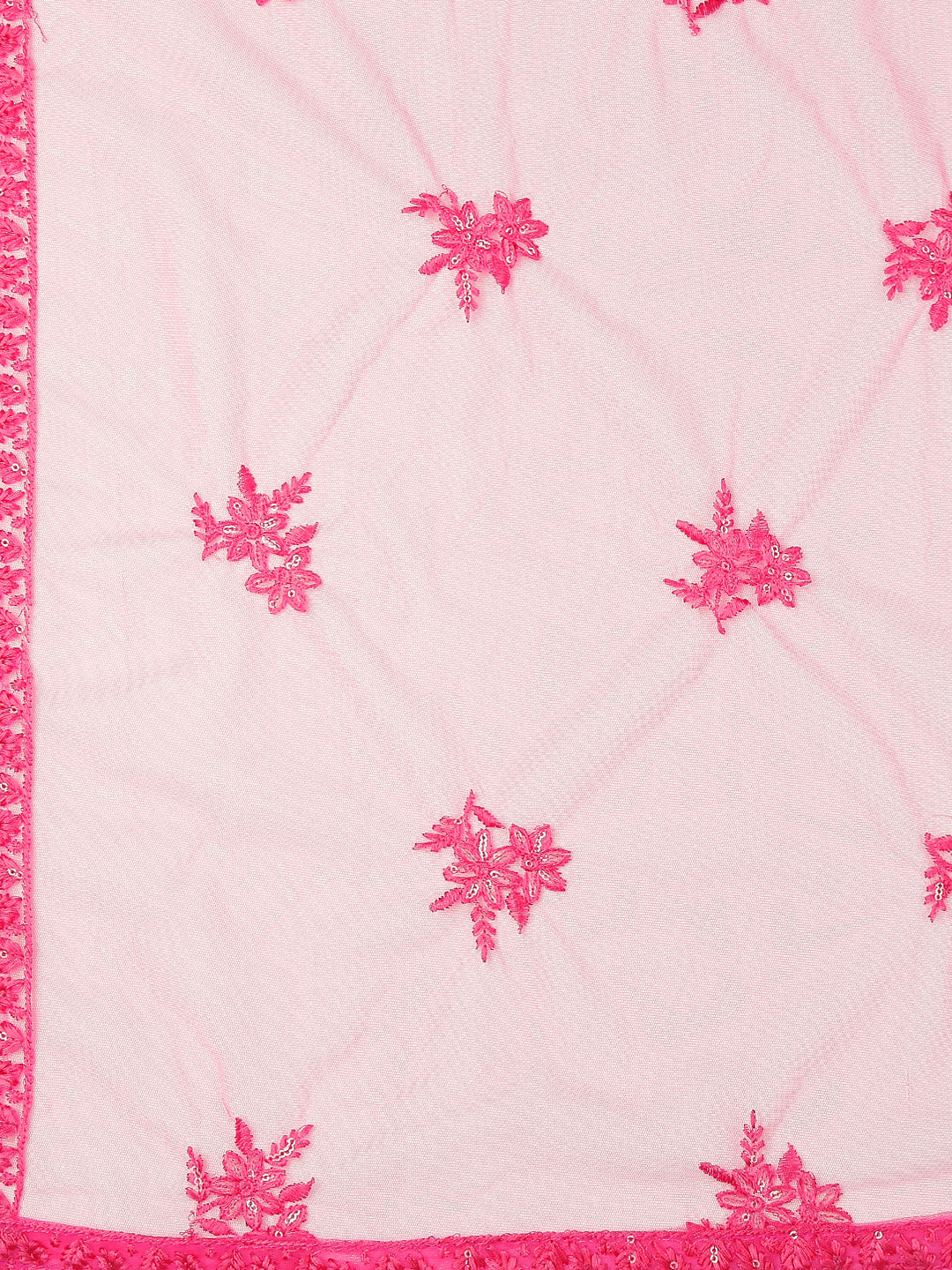 Dupatta Bazaar Woman's Embroidered Pink Net Dupatta. - Dupatta Bazaar