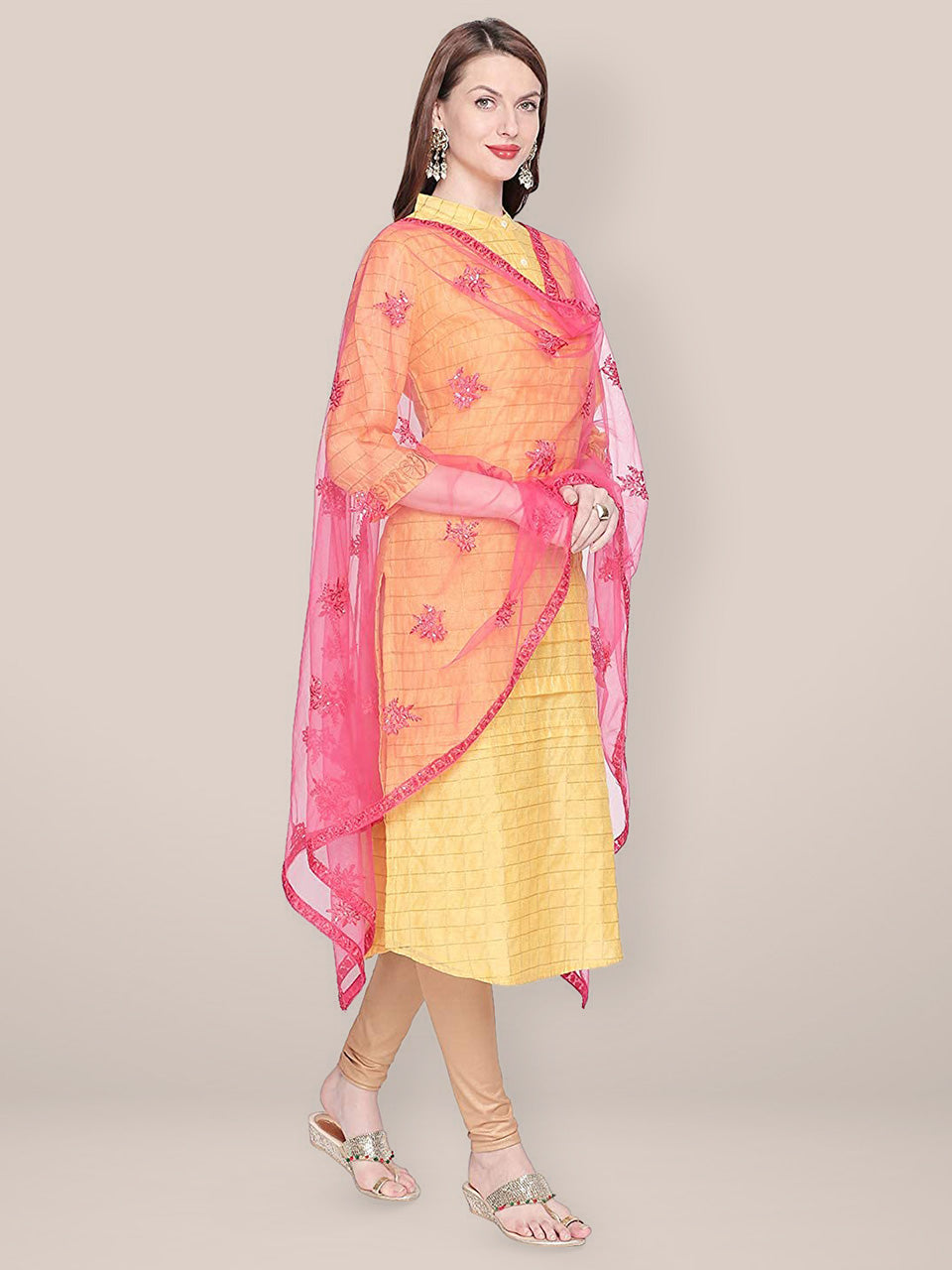 Embroidered Pink Net Dupatta. freeshipping - Dupatta Bazaar