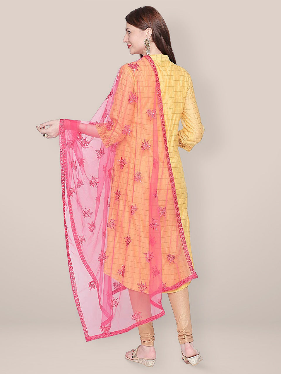 Embroidered Pink Net Dupatta. freeshipping - Dupatta Bazaar
