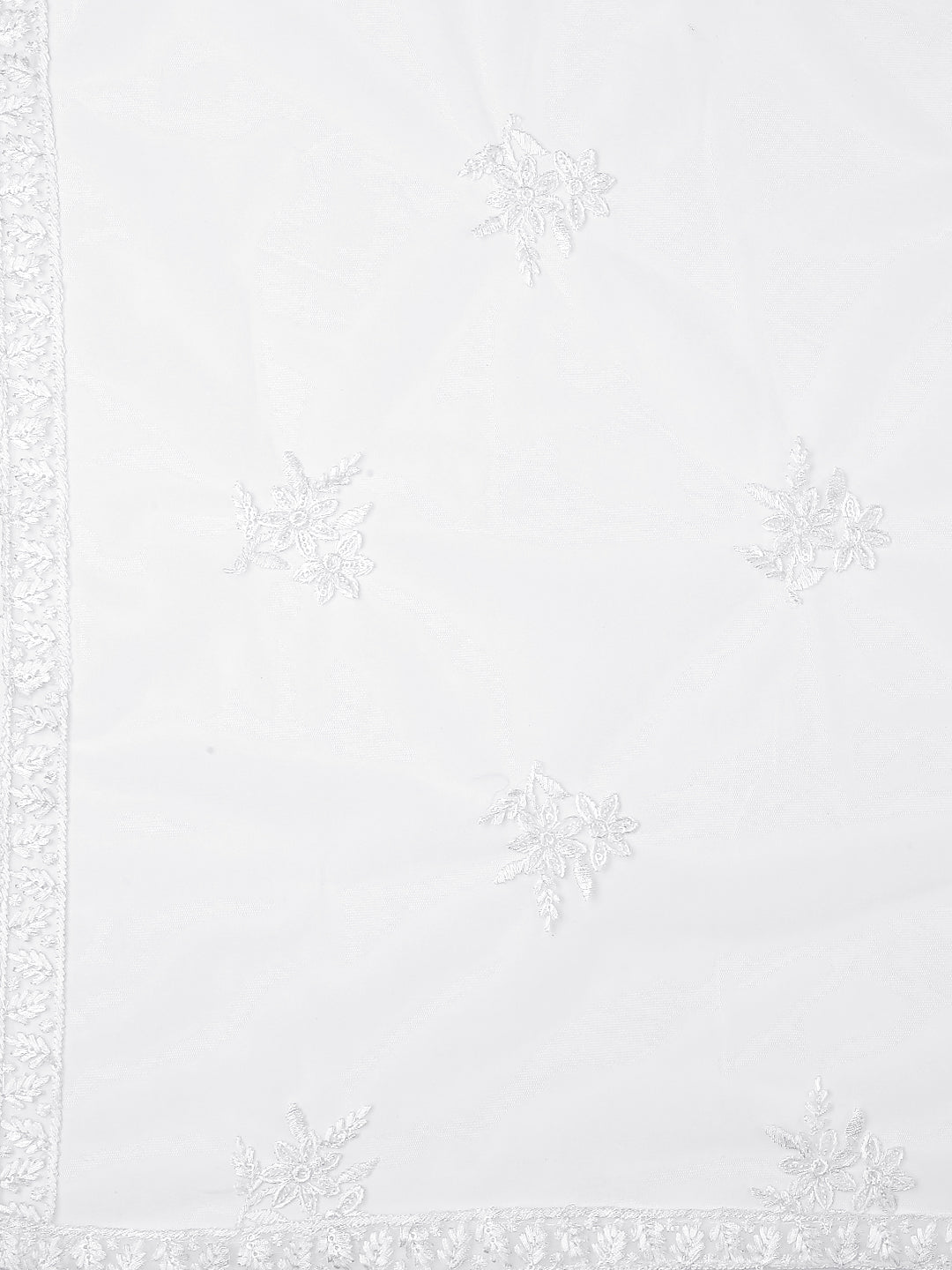 Dupatta Bazaar Woman's Embroidered White Net Dupatta. - Dupatta Bazaar