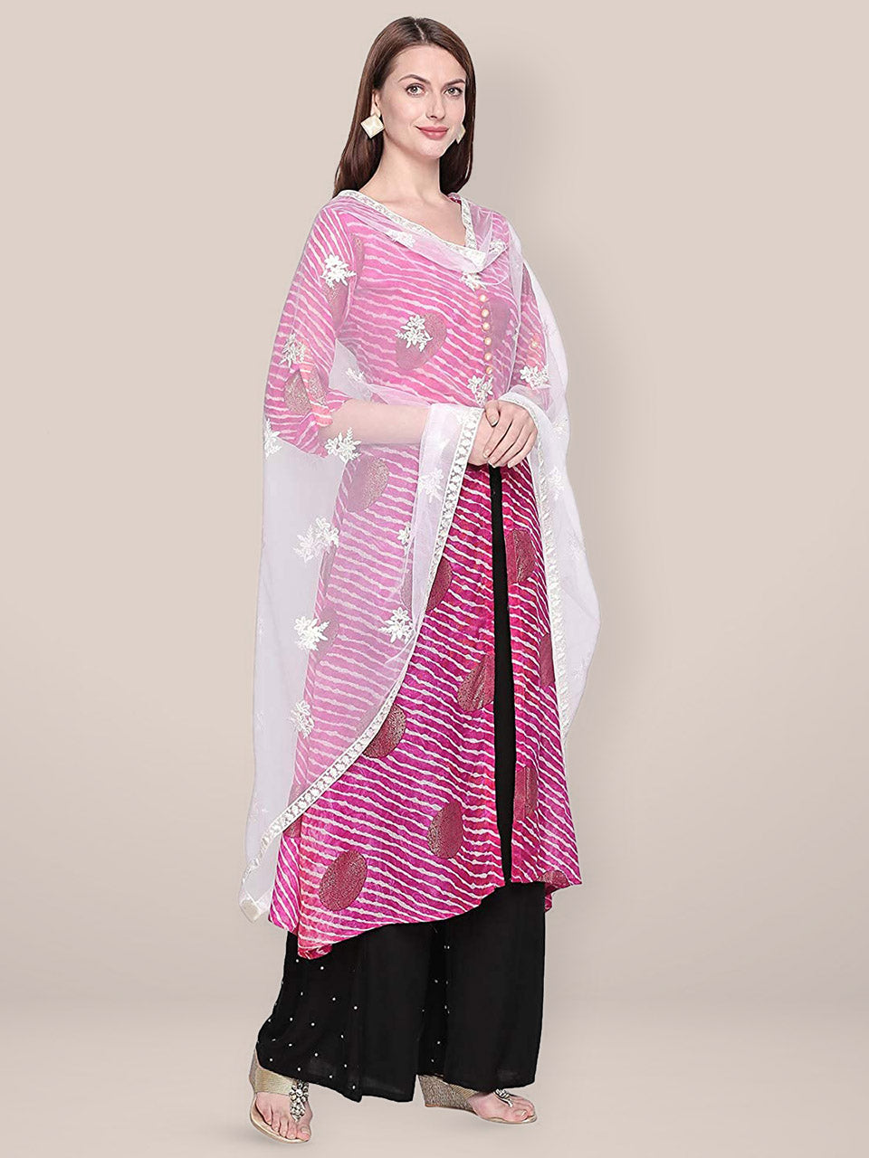Embroidered White Net Dupatta. freeshipping - Dupatta Bazaar