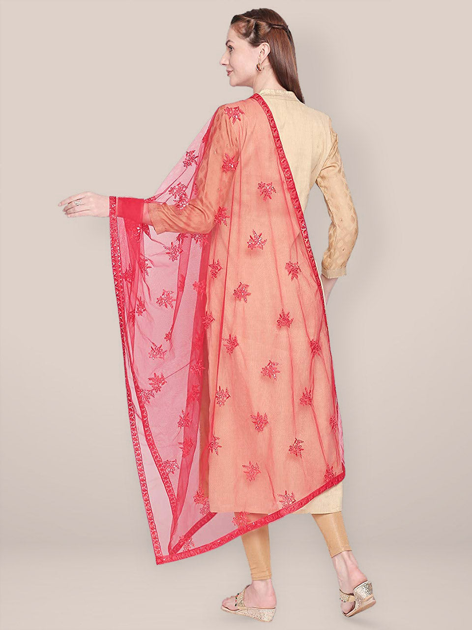Embroidered Red Net Dupatta. freeshipping - Dupatta Bazaar