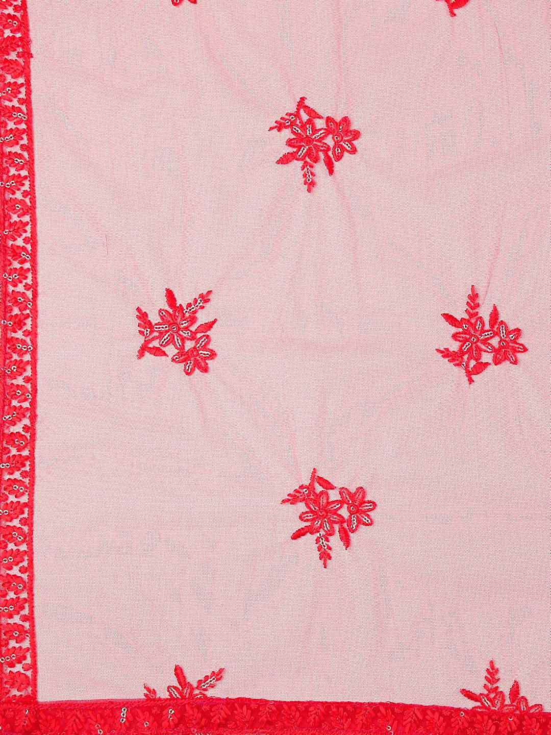 Embroidered Red Net Dupatta. freeshipping - Dupatta Bazaar