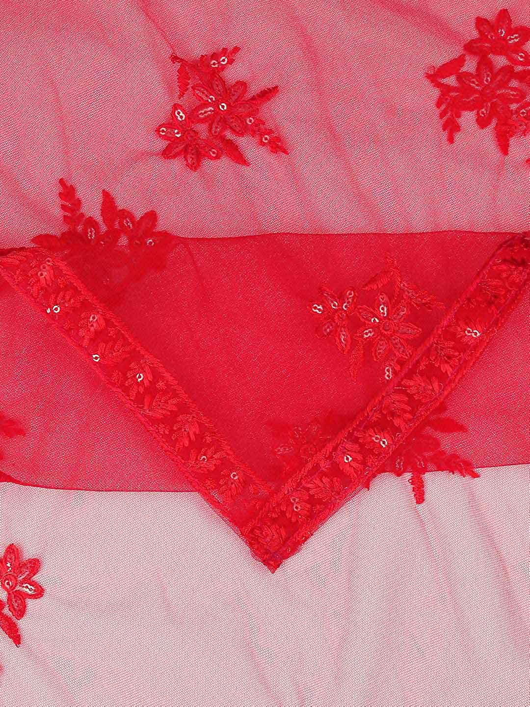 Embroidered Red Net Dupatta. freeshipping - Dupatta Bazaar