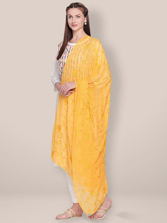 Embroidered Yellow Chiffon Dupatta. freeshipping - Dupatta Bazaar